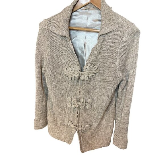 Coldwater Creek Brown Knotted Satin Lined Hook and Loop Cardigan Sweater - Picture 1 of 10